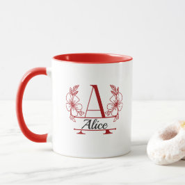 Caneca de Monograma Floral Inicial Personalizado