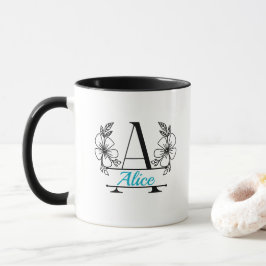 Caneca de Monograma Floral Inicial Personalizado