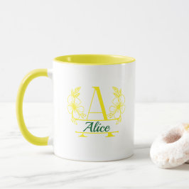 Caneca de Monograma Floral Inicial Personalizado