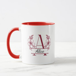 Caneca de Monograma Floral Inicial Personalizado