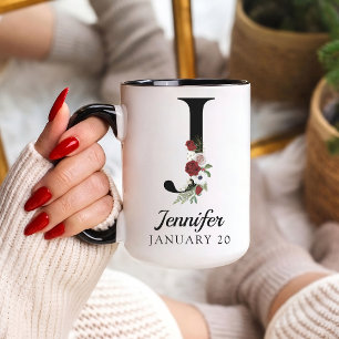 Caneca de Monograma Floral Personalizada Presente
