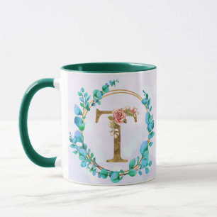 Caneca de Monograma Floral Personalizado, De A a Z