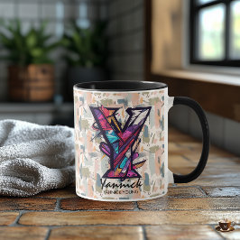 Caneca de Monograma Geométrico Ousado - Y para Yan