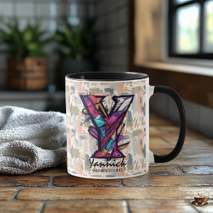 Caneca de Monograma Geométrico Ousado - Y para Yan
