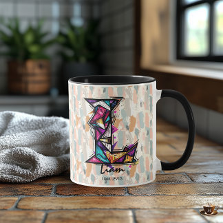 Caneca de Monograma Geométrico Vibrante - L para L