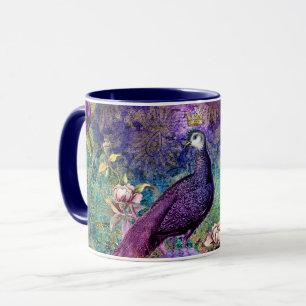 Caneca de Monograma Personalizado de Pavão Deslumb