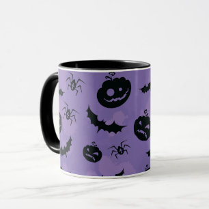 Caneca de Morcegos Aranhas de Halloween Roxa
