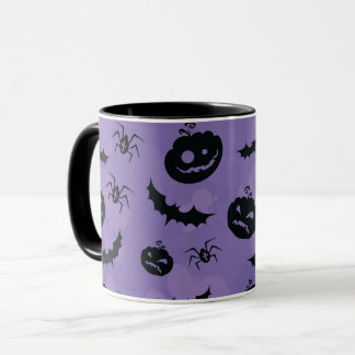 Caneca de Morcegos Aranhas de Halloween Roxa