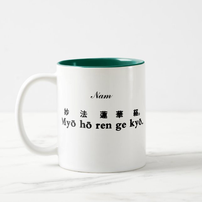 Caneca de Nam-myoho-renge-kyo (Sanscrit e (Esquerda)