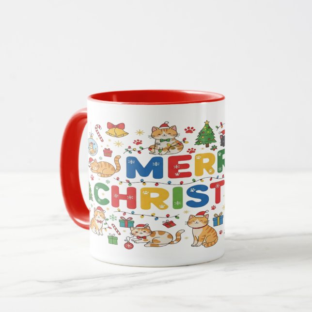Caneca de Natal Adorável com Gato Presente para Am (Frente Esquerda)