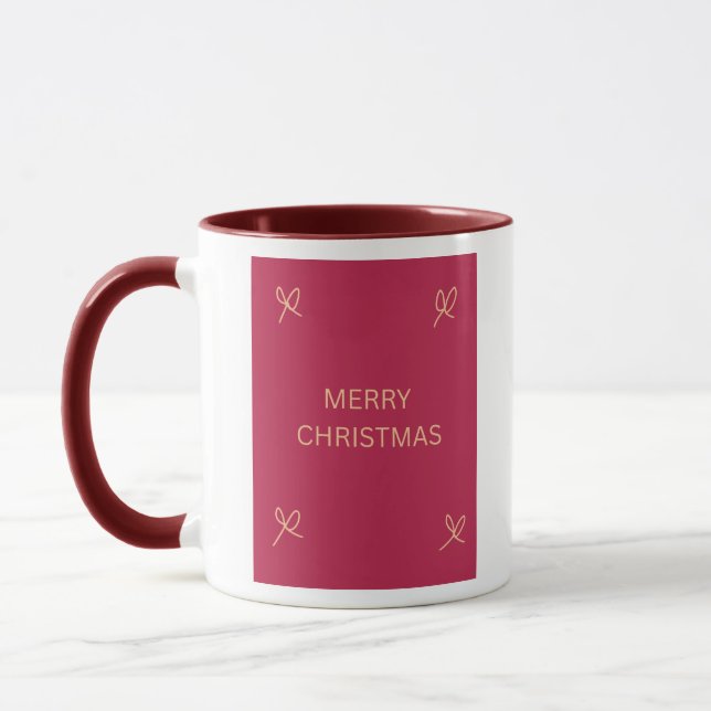 Caneca de Natal Alegre com Arco Ilustrado em Rosa  (Esquerda)