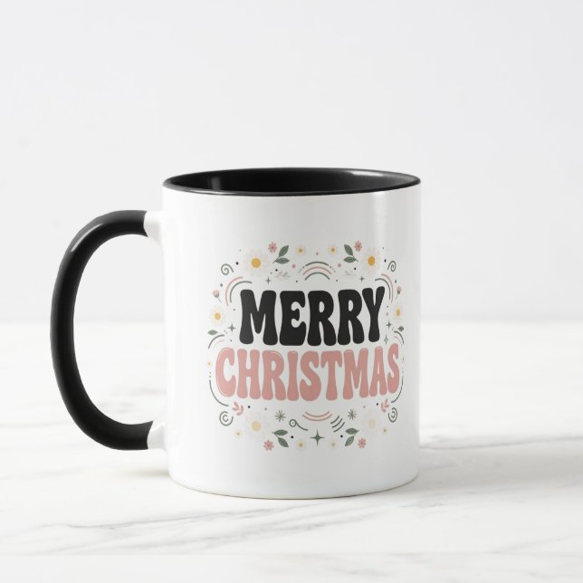Caneca de Natal Alegre Groovy Retro na Moda, Flora (Esquerda)