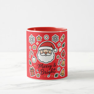 Caneca de Natal Bonito Papai Noel Alegre e Brilhan