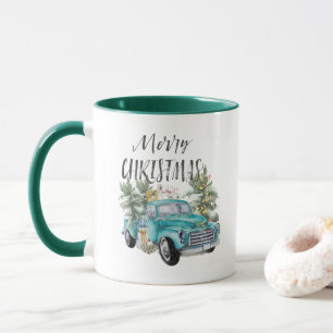 Caneca de Natal Caminhão Azul Rústico Fazenda