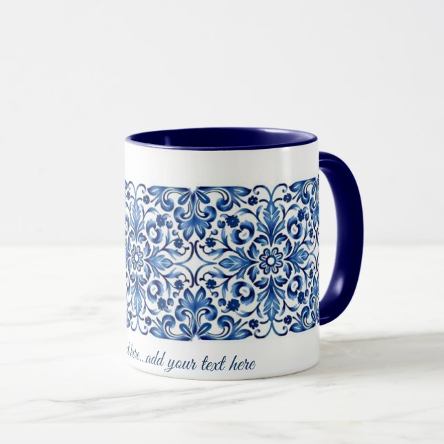 Caneca de Natal Chic em Azul e Branco com Chinoise (Frente Esquerda)