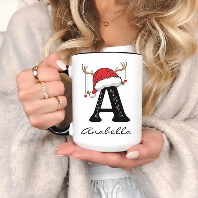 Caneca de Natal com Alfabeto Personalizado para Cr (Christmas alphabet mug, family Christmas mug, monogram Christmas mug, personalized Christmas mug,)