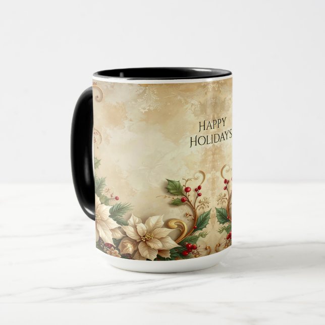 Caneca de Natal com Arranjo Floral (Frente Esquerda)