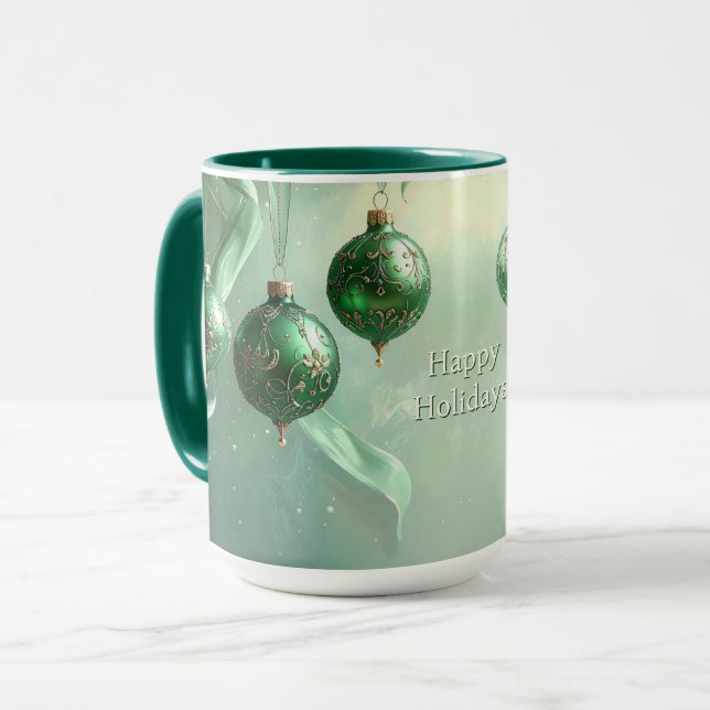 Caneca de Natal com Bola Verde de Natal (Frente Esquerda)