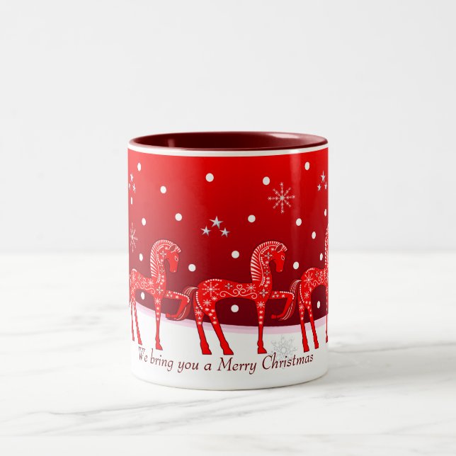 Caneca de Natal com cavalos bonitos e texto person (Centro)