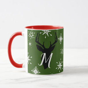 Caneca de Natal com Flocos de Neve de Veado Monogr