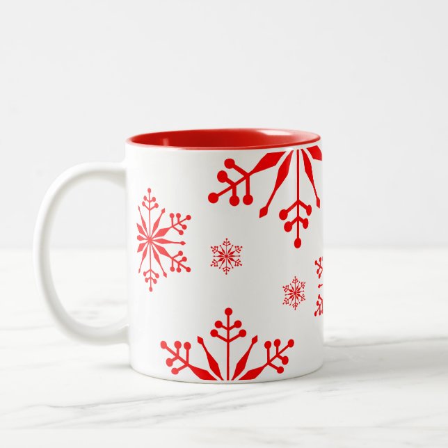 Caneca de Natal com flocos de neve em vermelho. (Esquerda)