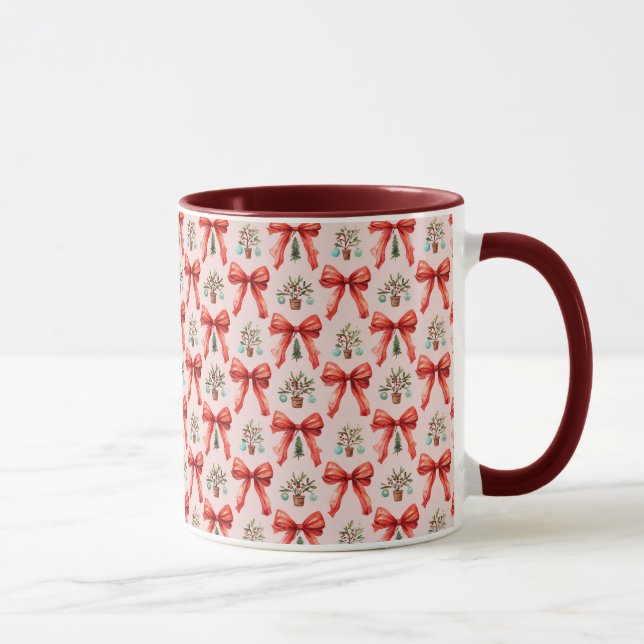 Caneca de Natal com Laços de Aquarela Vermelha Pre (Direita)