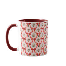 Caneca de Natal com Laços de Aquarela Vermelha Pre