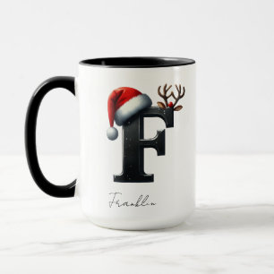 Caneca de Natal com Letra F Xícara de Nome Perso