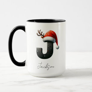 Caneca de Natal com Letra J Nome Personalizado