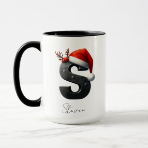 Caneca de Natal com Letra S Nome Personalizado