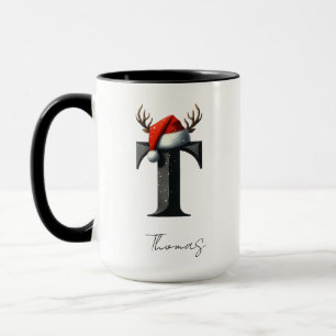 Caneca de Natal com Letra T Nome Personalizado