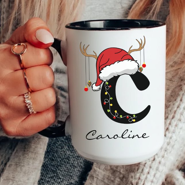 Caneca de Natal com Monograma Personalizado da Fam (family initial mug, Christmas gift for mom, Christmas gift for dad, Christmas gift for her,)