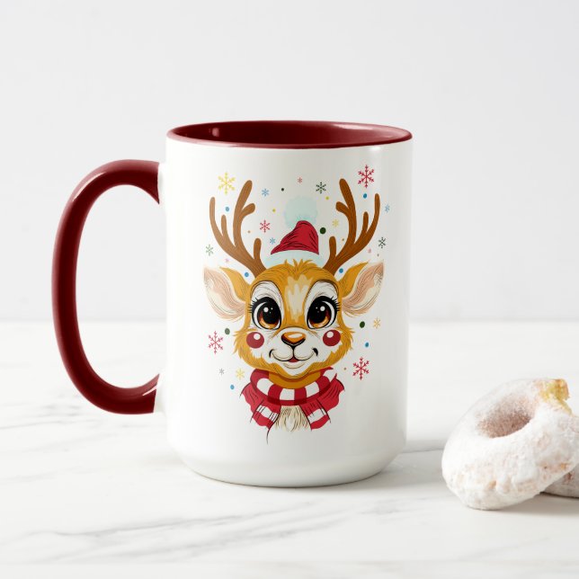 Caneca de Natal com Rena Bebê Fofa (Com Donut)