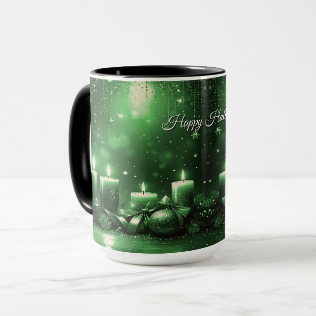 Caneca de Natal com Velas Verdes Férias (Frente Esquerda)
