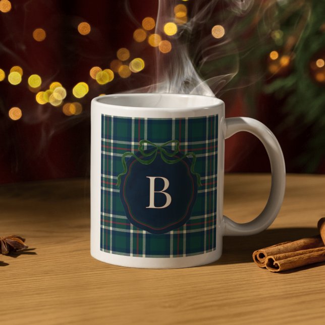 Caneca de Natal com Xadrez Preppy e Monograma (Criador carregado)