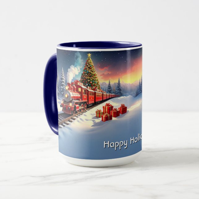 Caneca de Natal da Árvore de Natal do Trem Vermelh (Frente Esquerda)