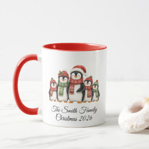 Caneca de Natal da Fofinha Família de Pinguins de