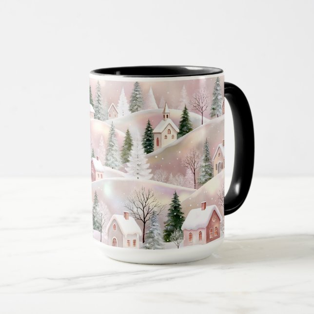 Caneca de Natal da Vila de Inverno Rosa (Frente Esquerda)