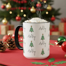 Caneca de Natal de Árvore de Pinheiro Personalizad
