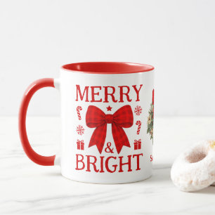 Caneca de Natal de Café com Laço de Xadrez Vermelh