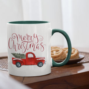 Caneca de Natal de Caminhão Vermelho Vintage