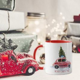 Caneca de Natal de Carro Vermelho Vintage