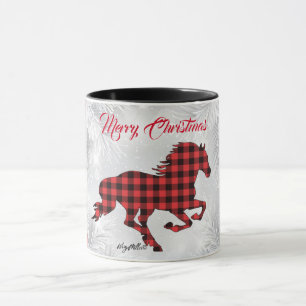 Caneca de Natal de Cavalo Vermelho e Xadrez Negra