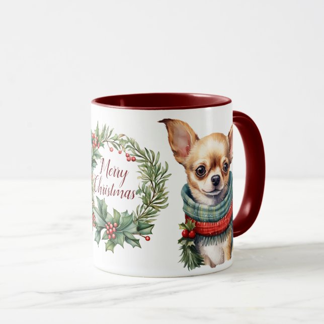 Caneca de Natal de Chihuahua Feliz (Frente Esquerda)