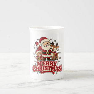 Caneca de Natal de Porcelana Óssea Retro Santa