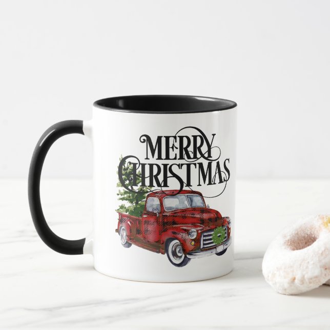 Caneca de Natal do Caminhão Vermelho (Com Donut)