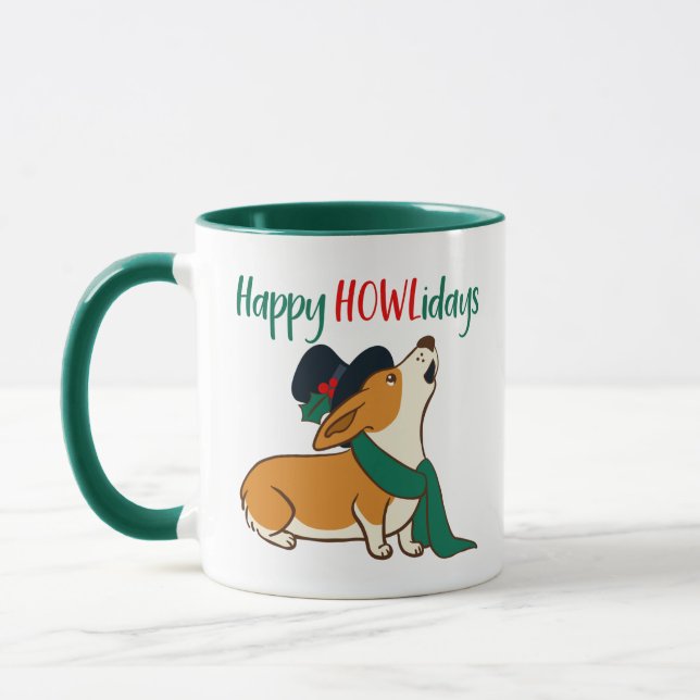 Caneca de Natal do Corgi Cantando (Esquerda)