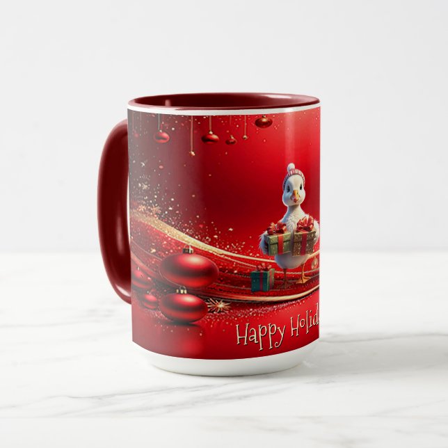 Caneca de Natal do Pato Fofo das Férias (Frente Esquerda)