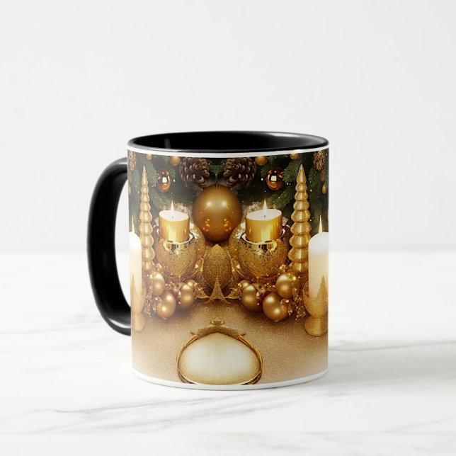 Caneca de Natal Dourada das Férias (Frente Esquerda)
