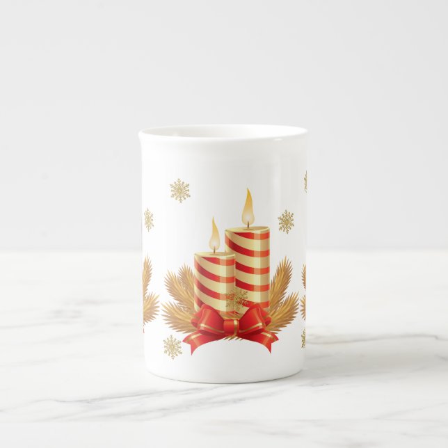 Caneca de Natal, Dourada Vela de Natal Vermelha (Frente)